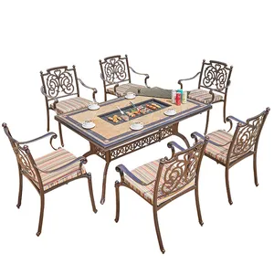 7 piece outdoor dining set with fire pit