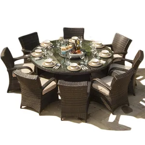 Large rattan round table for outdoor courtyard garden