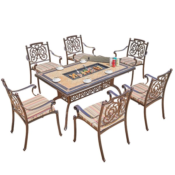 7 piece outdoor dining set with fire pit