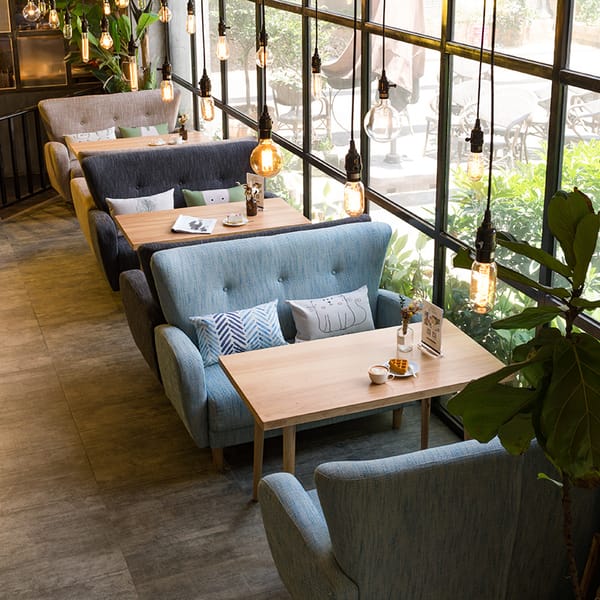 Tables and chairs in casual western restaurant cafe