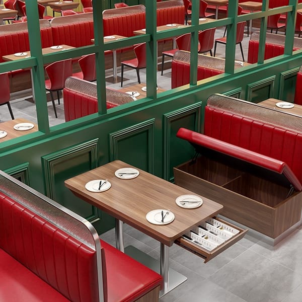 Hong Kong style restaurant booths can be used for storage
